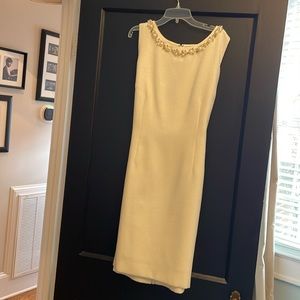 Tahari ivory dress with pearl and beading at neck. Size 14 A-line